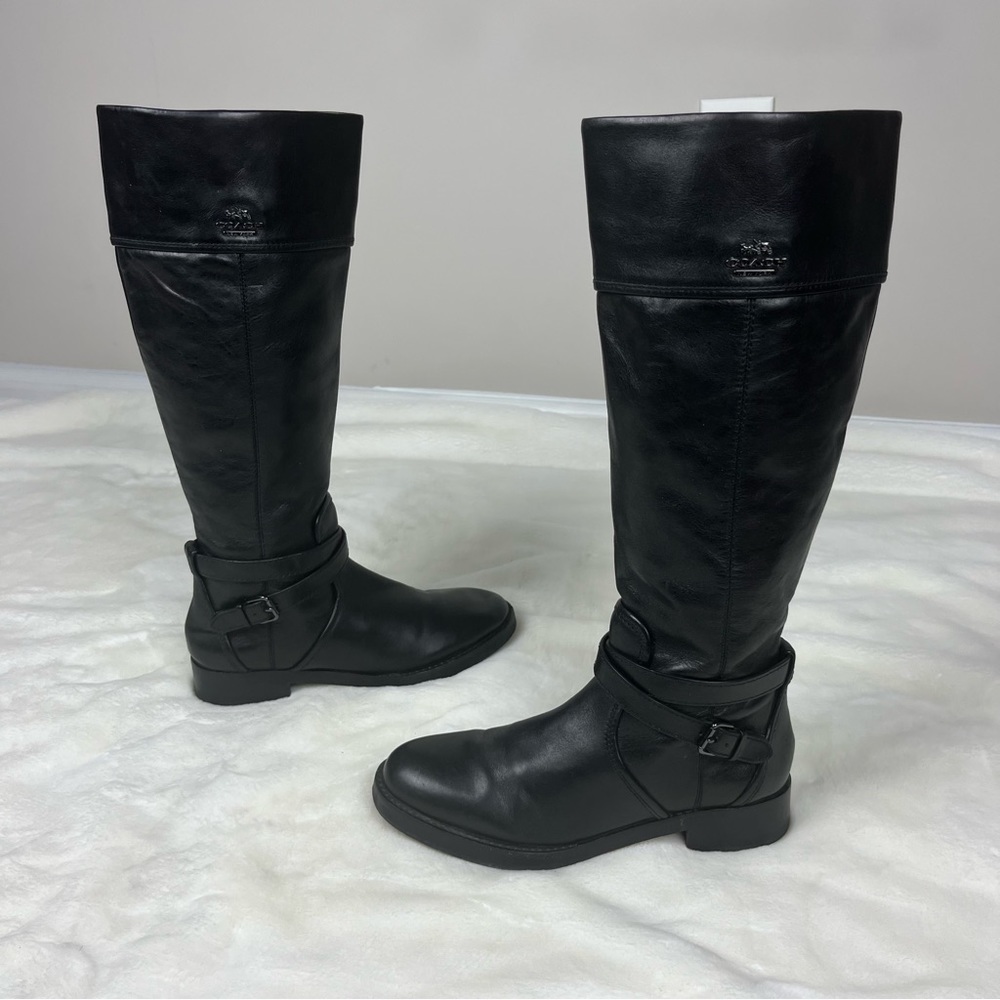 COACH LEATHER ELM KNEE HIGH BOOTS IN BLACK SIZE 6.5 - Picture 6 of 16